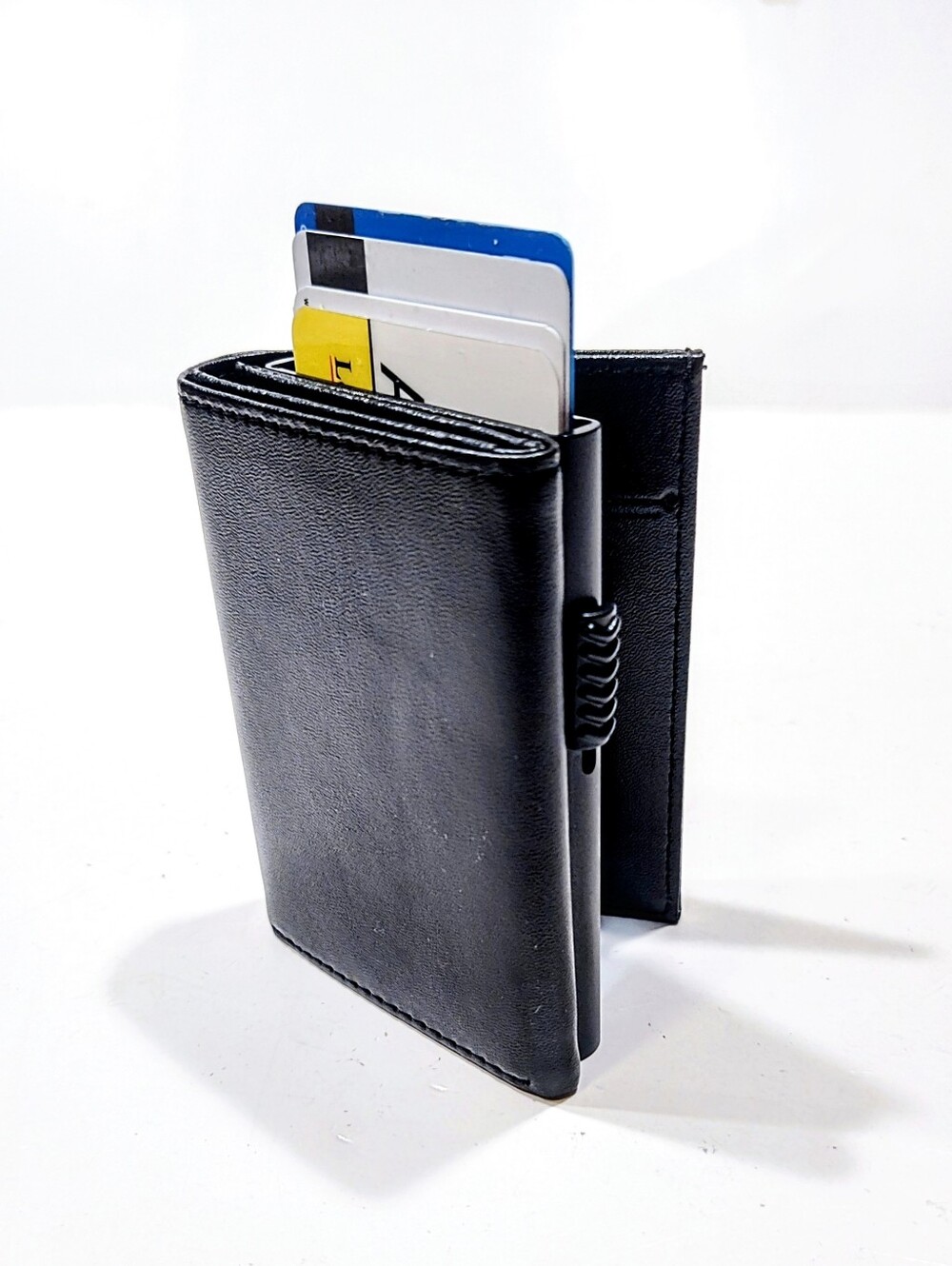 Unbranded Black Leather Tri-Fold Wallet Pop Up Card Holder Slim Magnetic